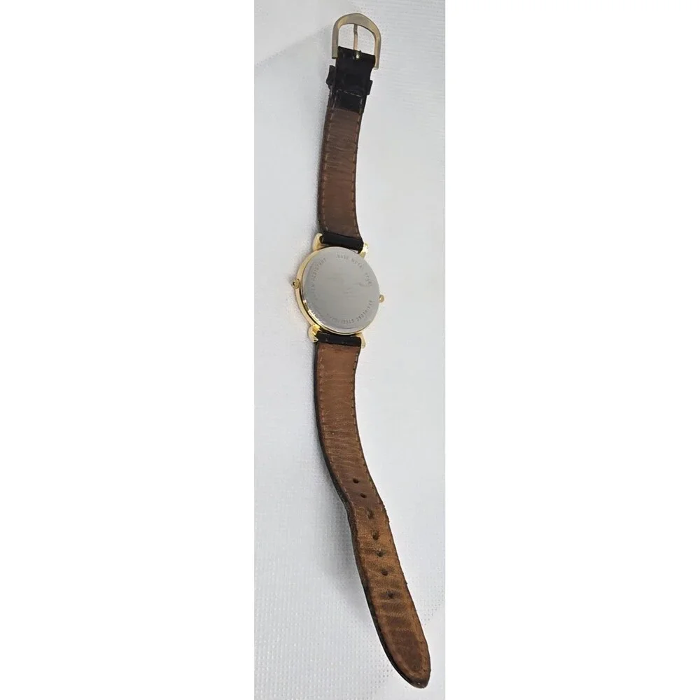 Unisex Northwest Airlines Dual Time Zone Gold Tone Black Leather Strap Watch 13
